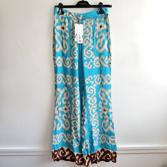 New Zara Flowy Full Length Print Blogger Favorite Pants NWT Medium - Picture 9 of 14